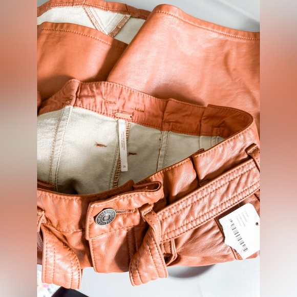 NWT Free People Brown Faux Leather Belted Mini Skirt - Picture 7 of 10